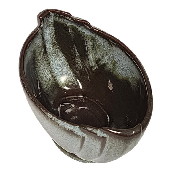 Frankoma Pottery #35 Footed Bowl Prairie Green & Brown Clay Serving Dish - Picture 5 of 8